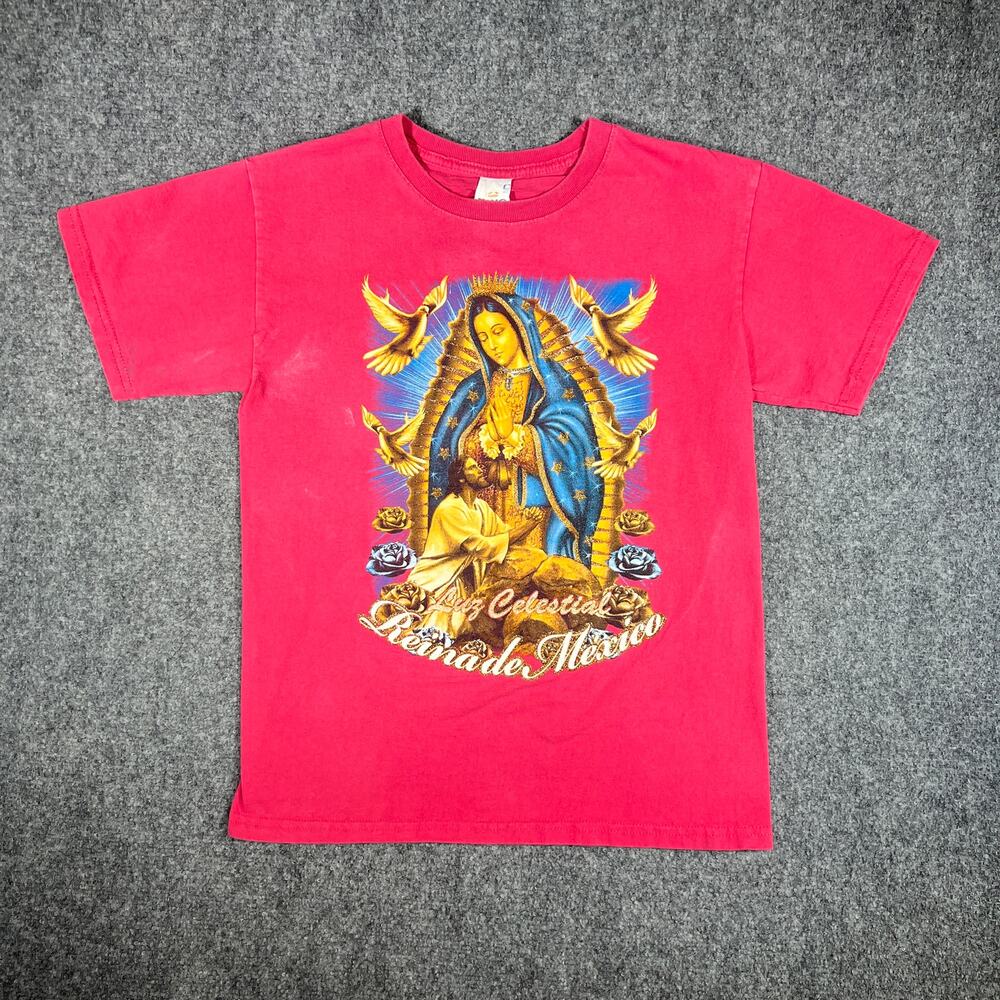 Vintage Y2K Virgen De Guadalupe T-Shirt Youth XL Red